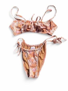 Xhilaration Floral Tie-Side Bikini brown with floral print